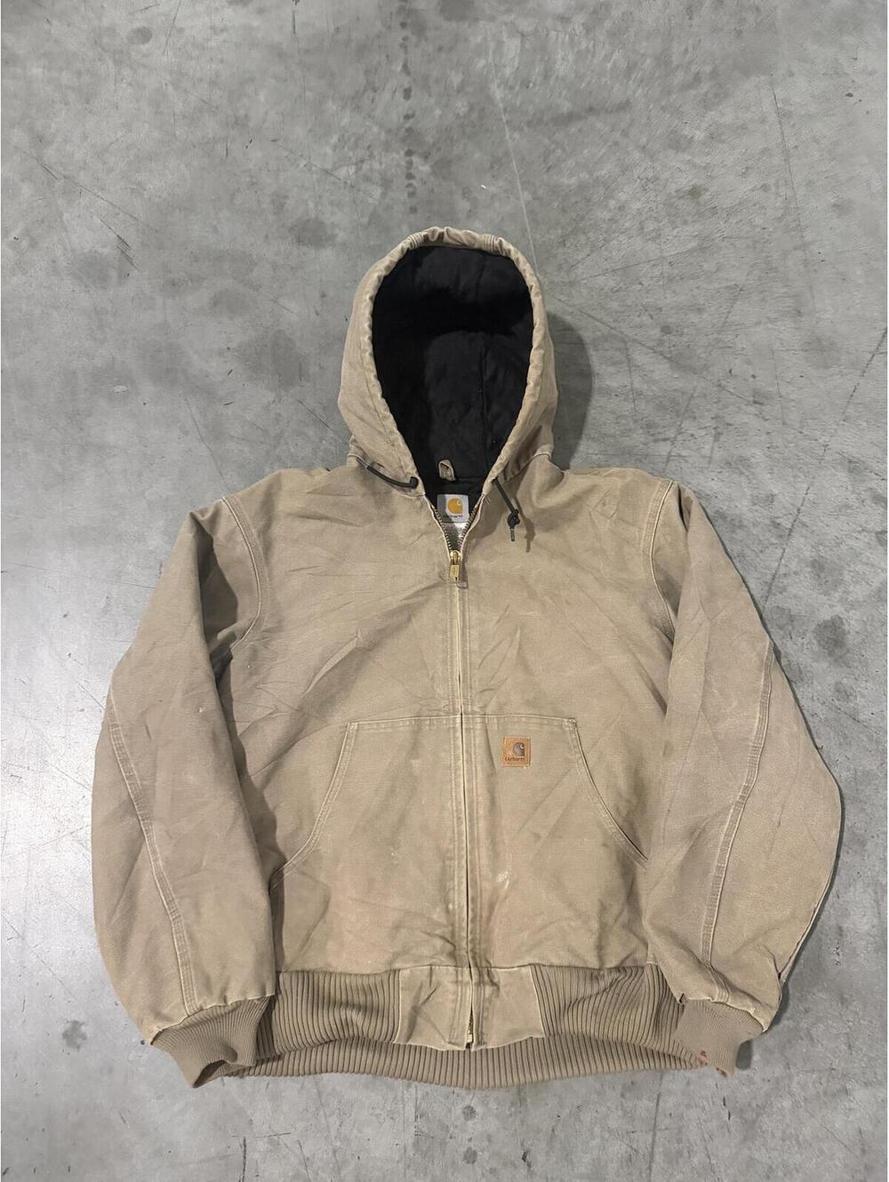 VTG Carhartt J130 MUS Size LRG Mustard Hooded Jacket